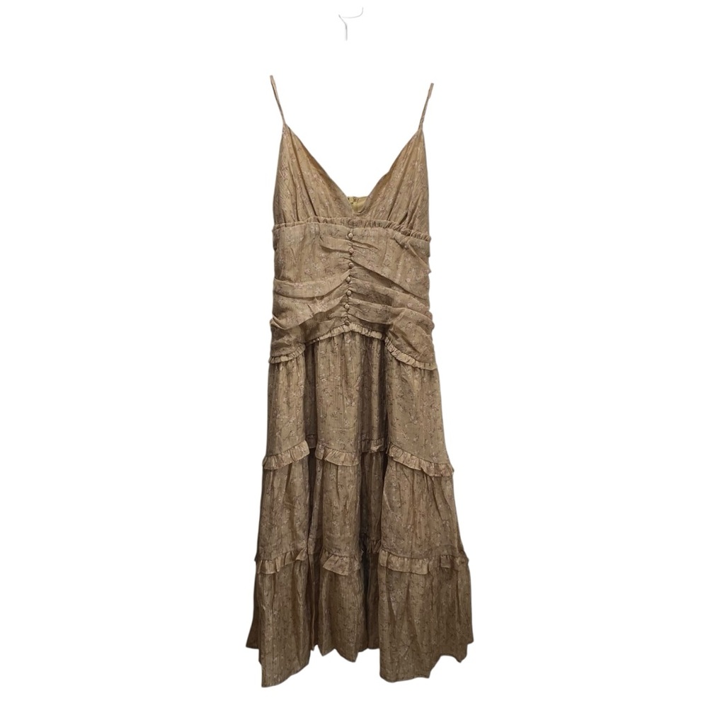 Storia Cottagecore Dainty Midi‎ Floral Boho Strappy Tiered Midi Dress L Tan New - Picture 2 of 8